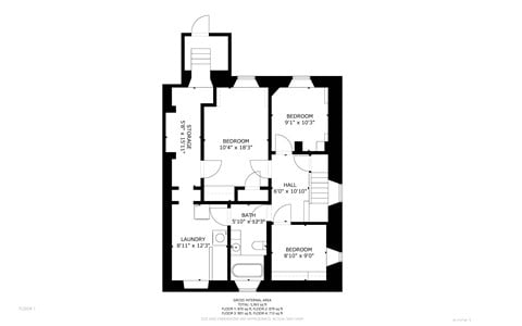 Floor plan for 3 beds, 1 bath